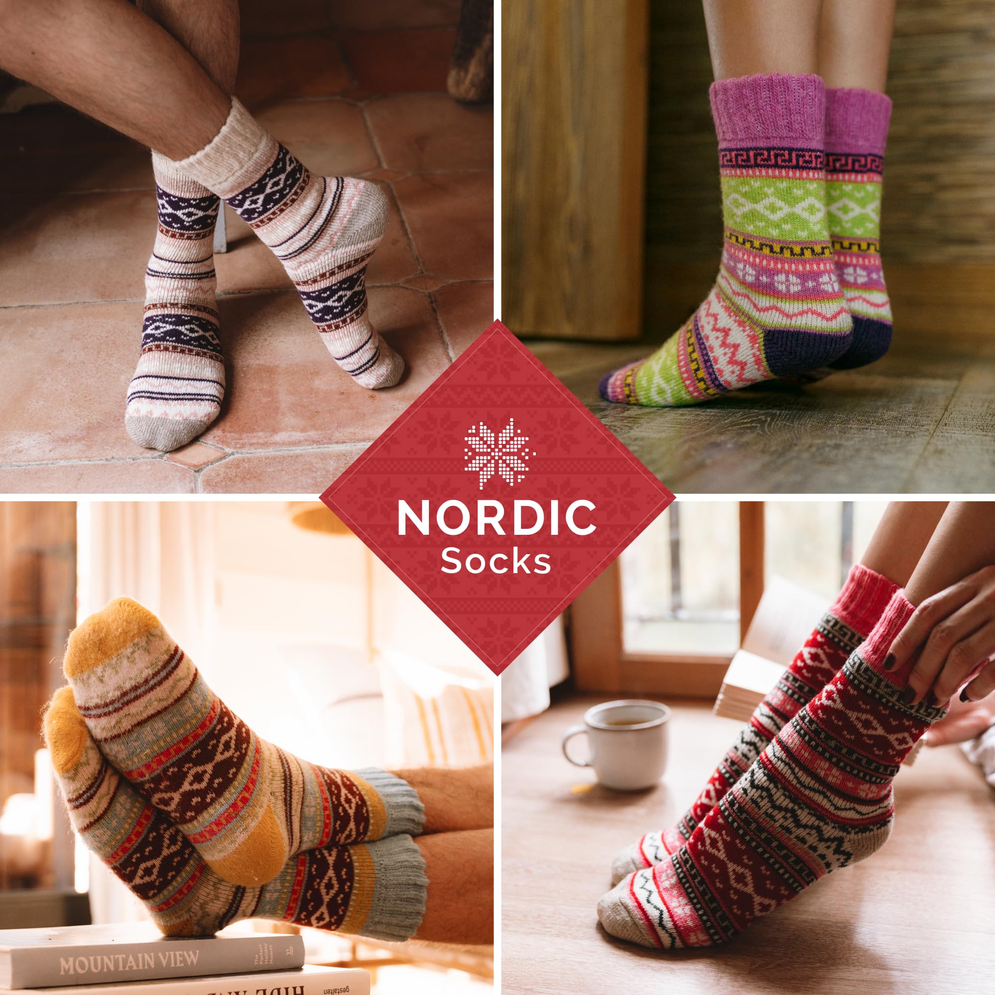 NORDIC Socks 5 Pary, Skarpety z Wełny Merynosów dla Mężczyzn & Kobiet, Zimowe Skarpety, Ciepłe Skarpety