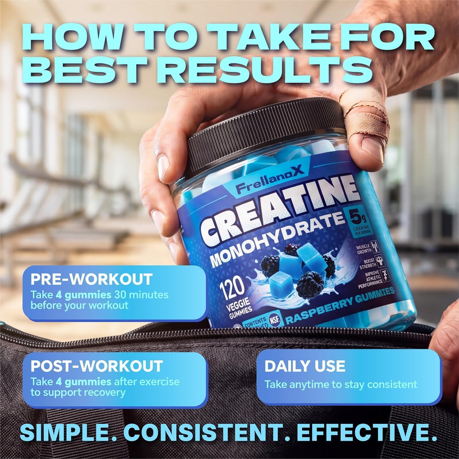 NSF Certified Creatine Gummy - Creatine Monohydrate Gummies 5g for Men & Women, Blue Raspberry, 120 Count — Amazon image 8