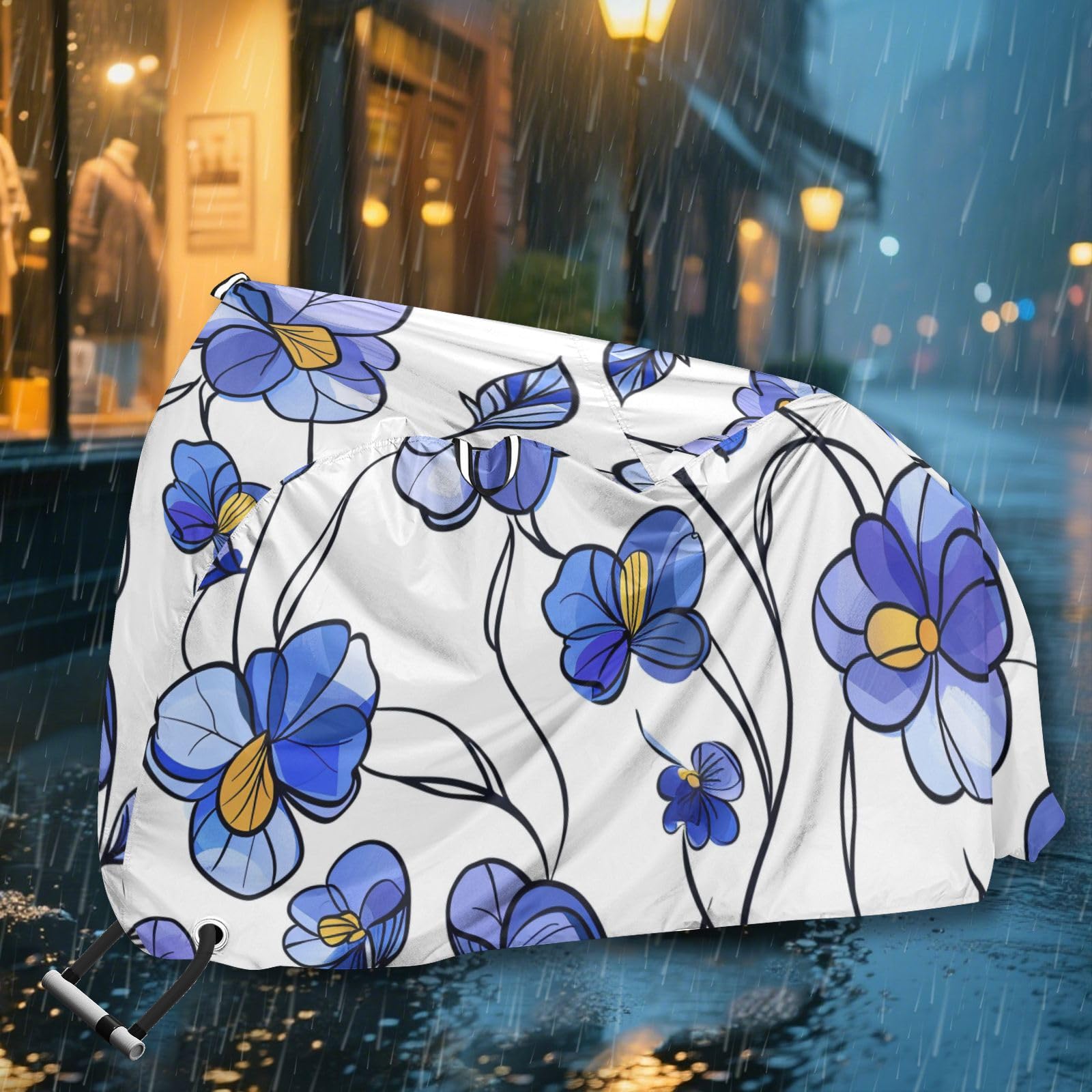 Housse de vélo étanche avec trous de verrouillage - Résistante aux UV - Pour intérieur et extérieur - Convient à la plupart des protections pour vélo électrique - Motif Pensy Hearts - Violet et blanc