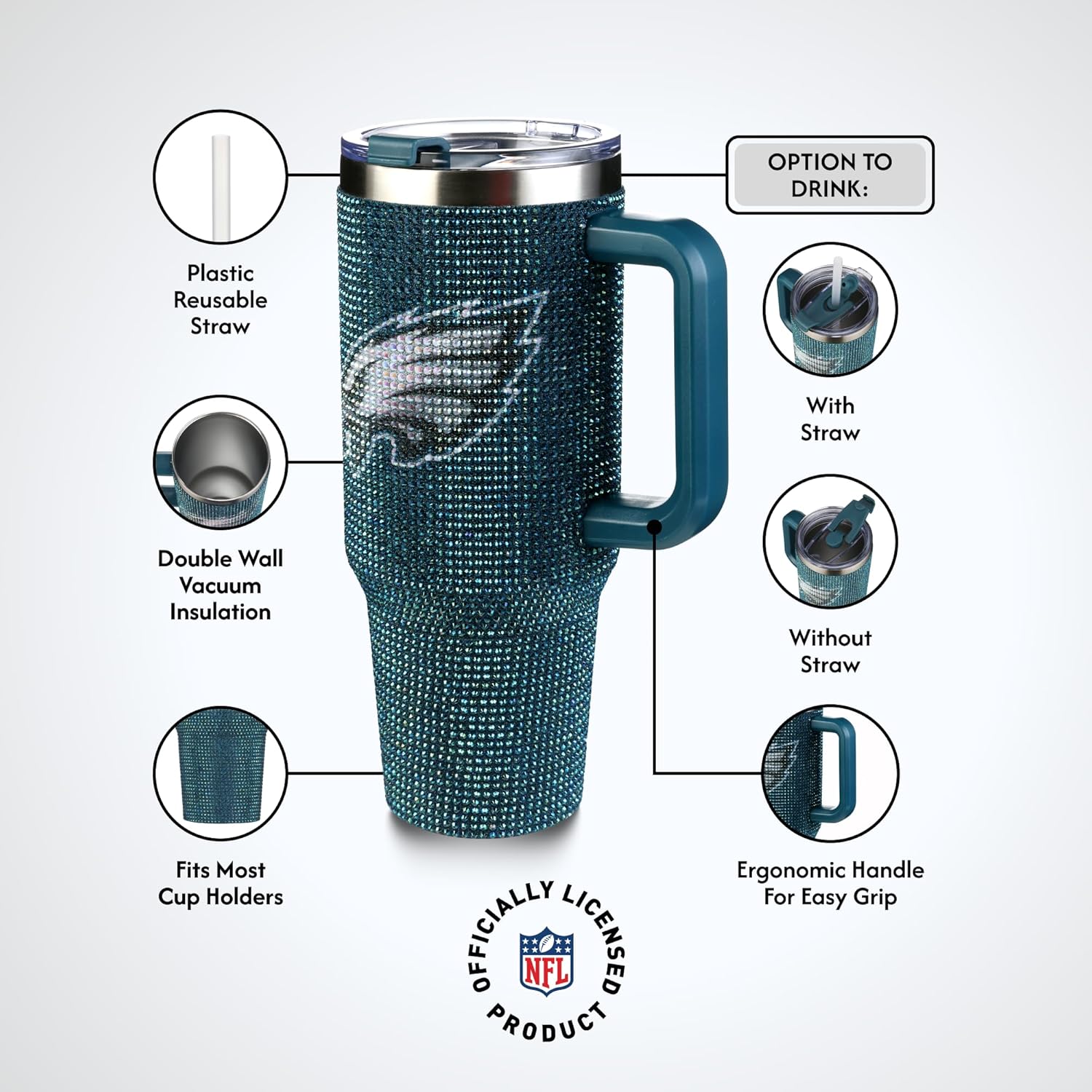 The Memory Company Officially Licensed NFL Game Day Tumbler - 40oz Stainless Steel Double-Wall Insulated Team Color Bling Cup with Team Logo, NFL Licensed Sports Travel Mug with Lid & Straw - Image 6