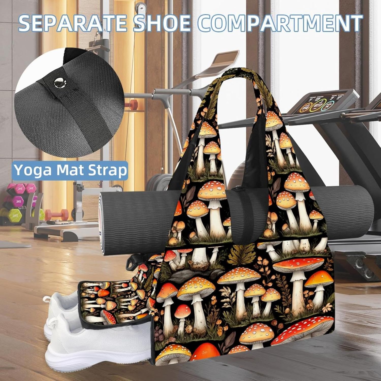 Yoga Mat Bag, Gym Workout Bag with Shoe Compartment, Owl Pilates Bag for Women, Quick Access Storage Yoga Tote Bag for Sports Travel Office