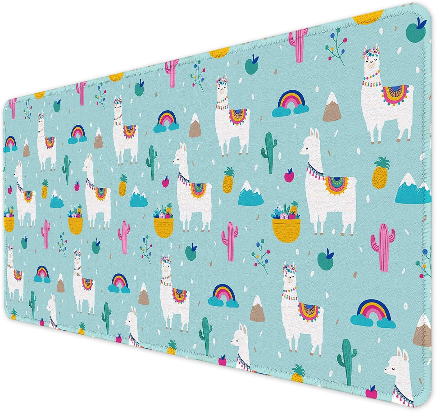 ITNRSIIET Desk Pad, Mouse Pad,Office Desk Mat with Stitched Edges Non-Slip Waterproof, Easy Clean Desk Table Protector, Laptop Desk Writing Mat 35.4" x 15.7", Alpaca and Cactus