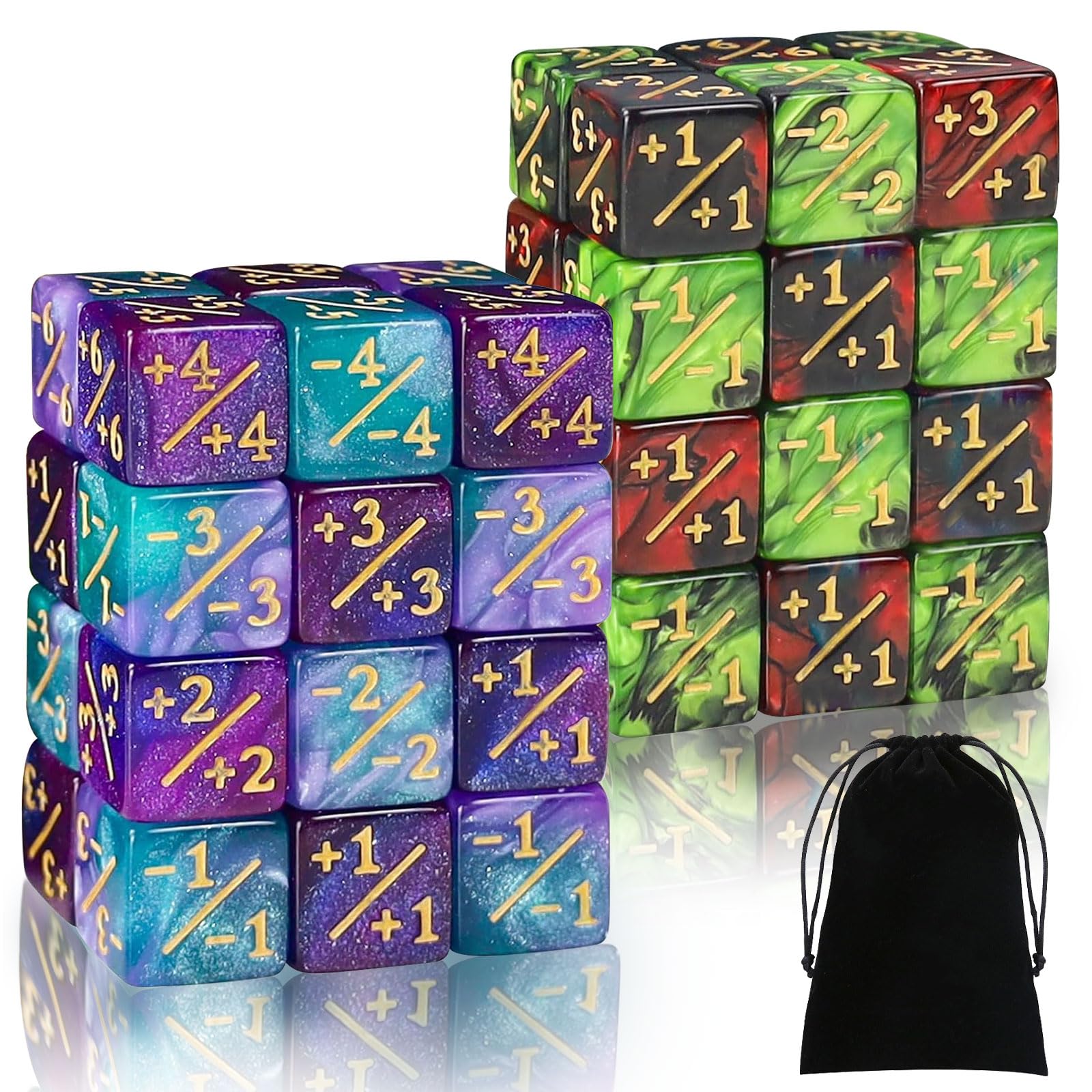 48pcs MTG Dice, Counters Token Dice, Game Dice Set, Glitter D6 Dices, MTG Life Counter 1/+1 for CCG, Card Gaming Accessory