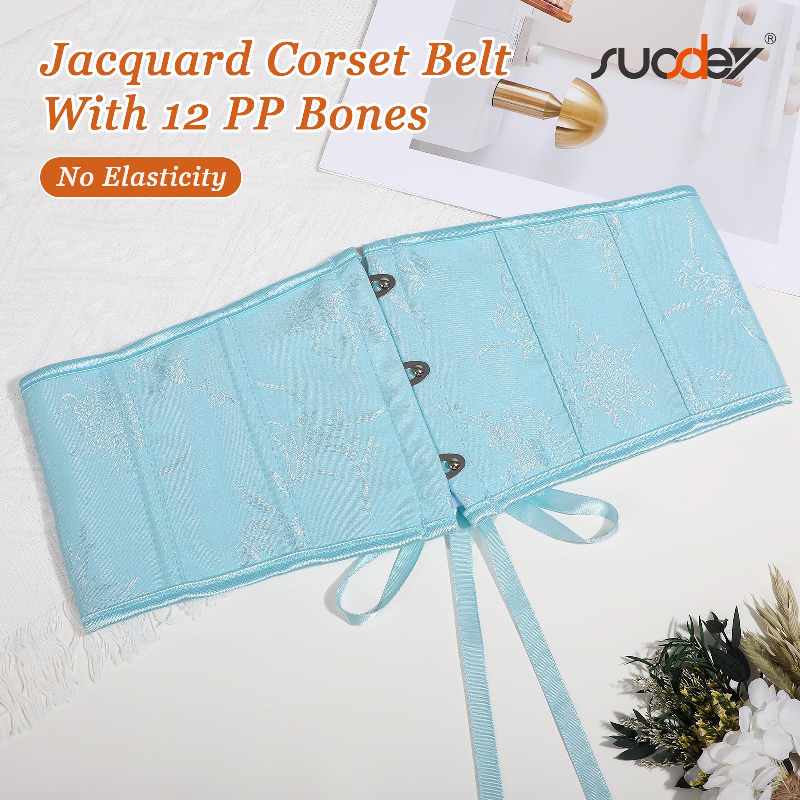 SUOSDEY Jacquard Corset Belt for Women Underbust Boned Lace Up Bustier Waspie Belt Renaissance Steampunk Pirate Corset
