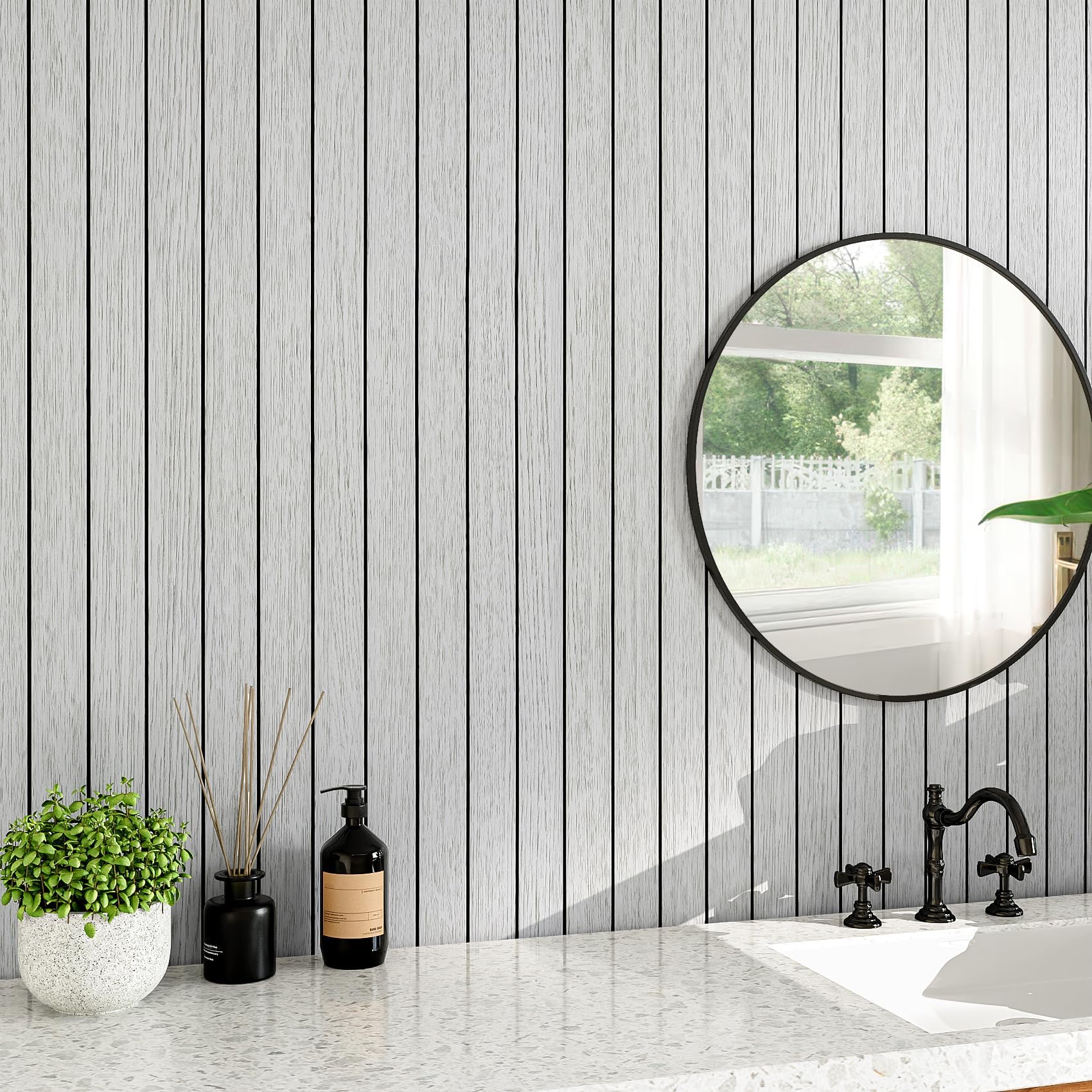 Decotalk Samoprzylepne panele ścienne 3D, do pokoju dziecięcego, 90 x 500 cm, szara, tapeta samoprzylepna, drewniane panele ścienne, miękkie, pogrubione, drewniane panele ścienne, dekoracja ścienna