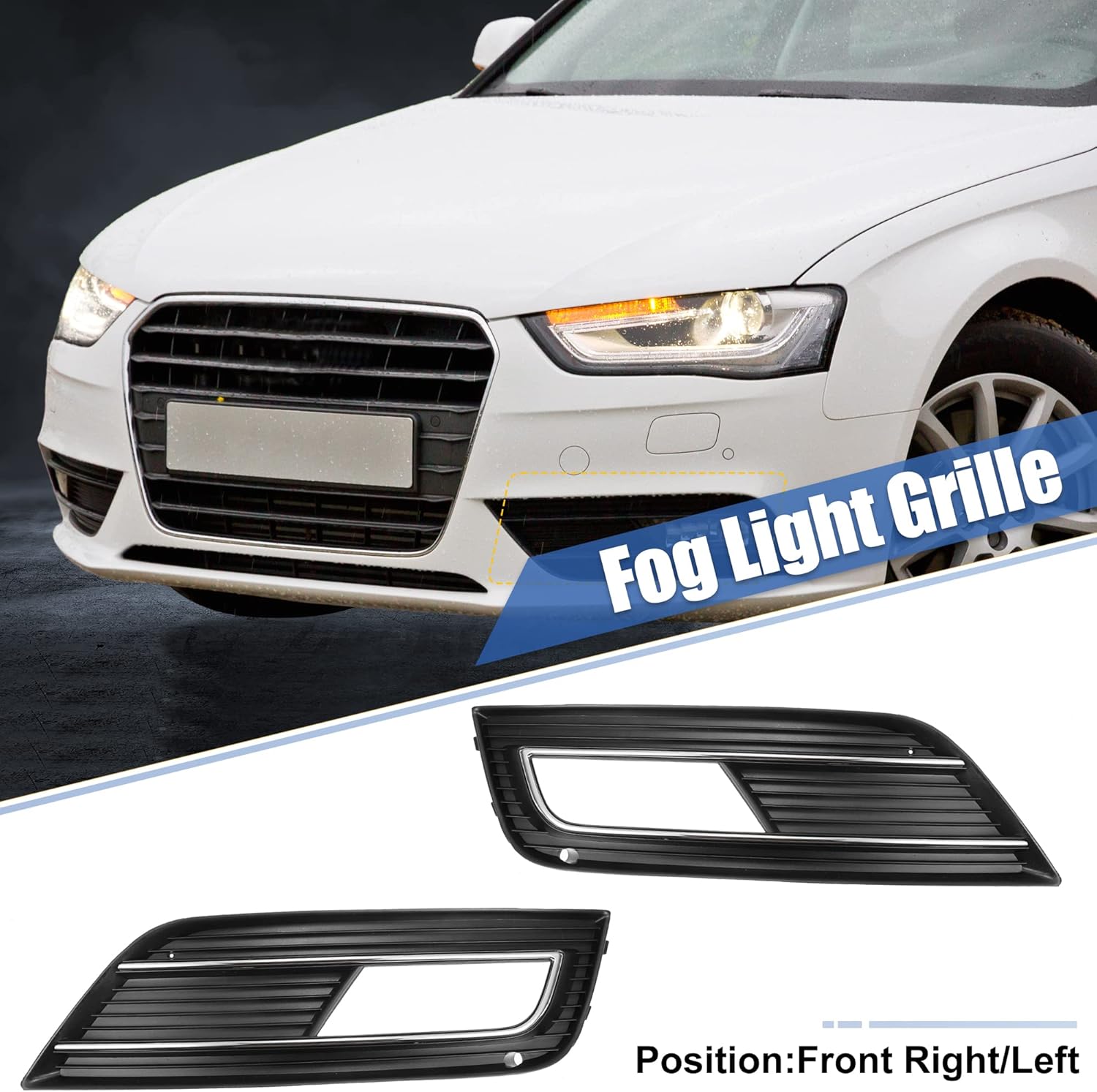 X AUTOHAUX Pair Front Fog Light Grille Bumper Grill Cover for Audi A4 S4 B8.5 B9 2013-2015 8KD 807 681 B 8KD 807 682 B