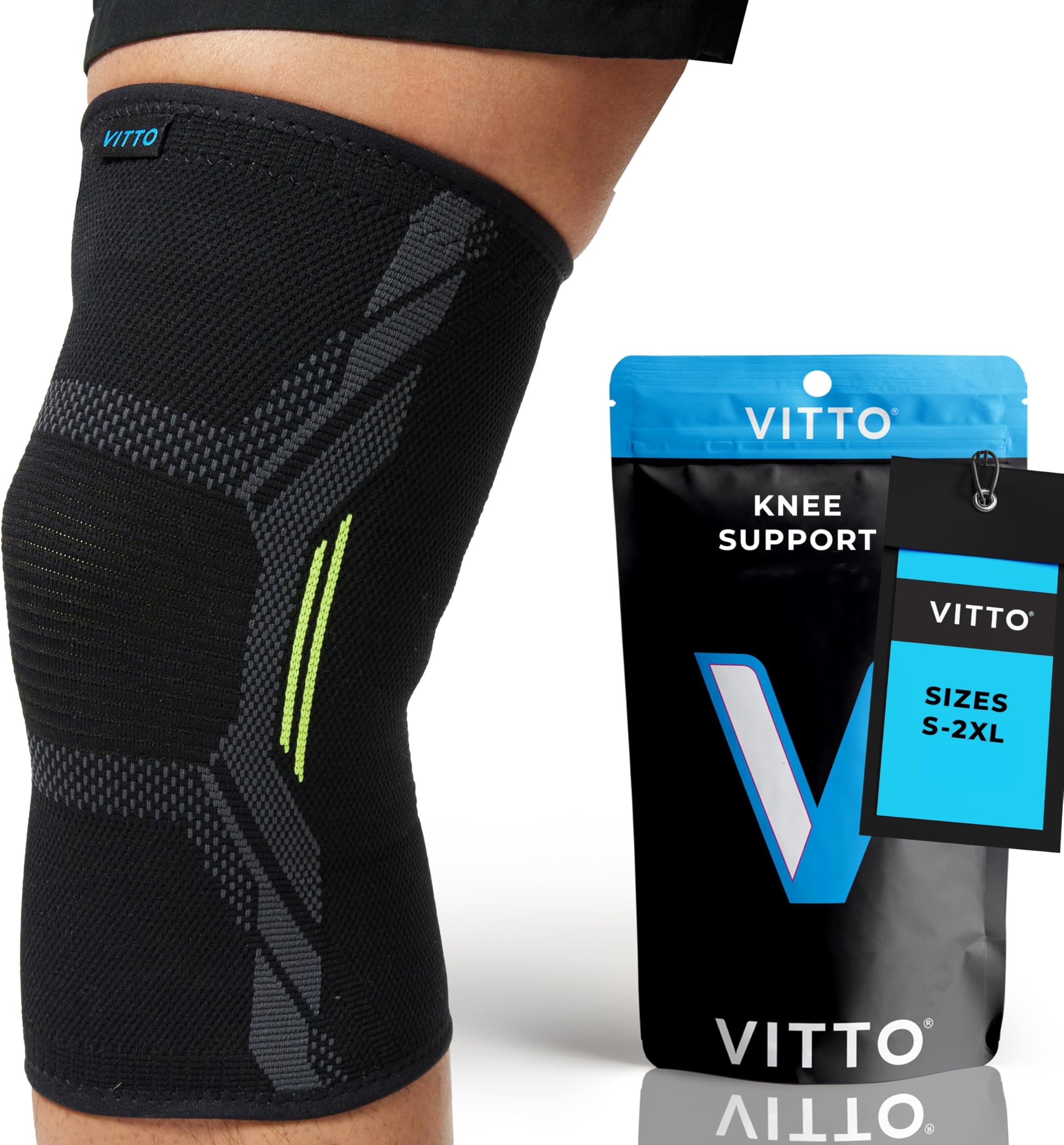VITTO Knee Support for Women & Men - Knee Brace for Meniscus Tear, Arthritis, Joint Pain, Ligament Injury - Knee Compression Sleeve for Running or Weight Lifting (L)