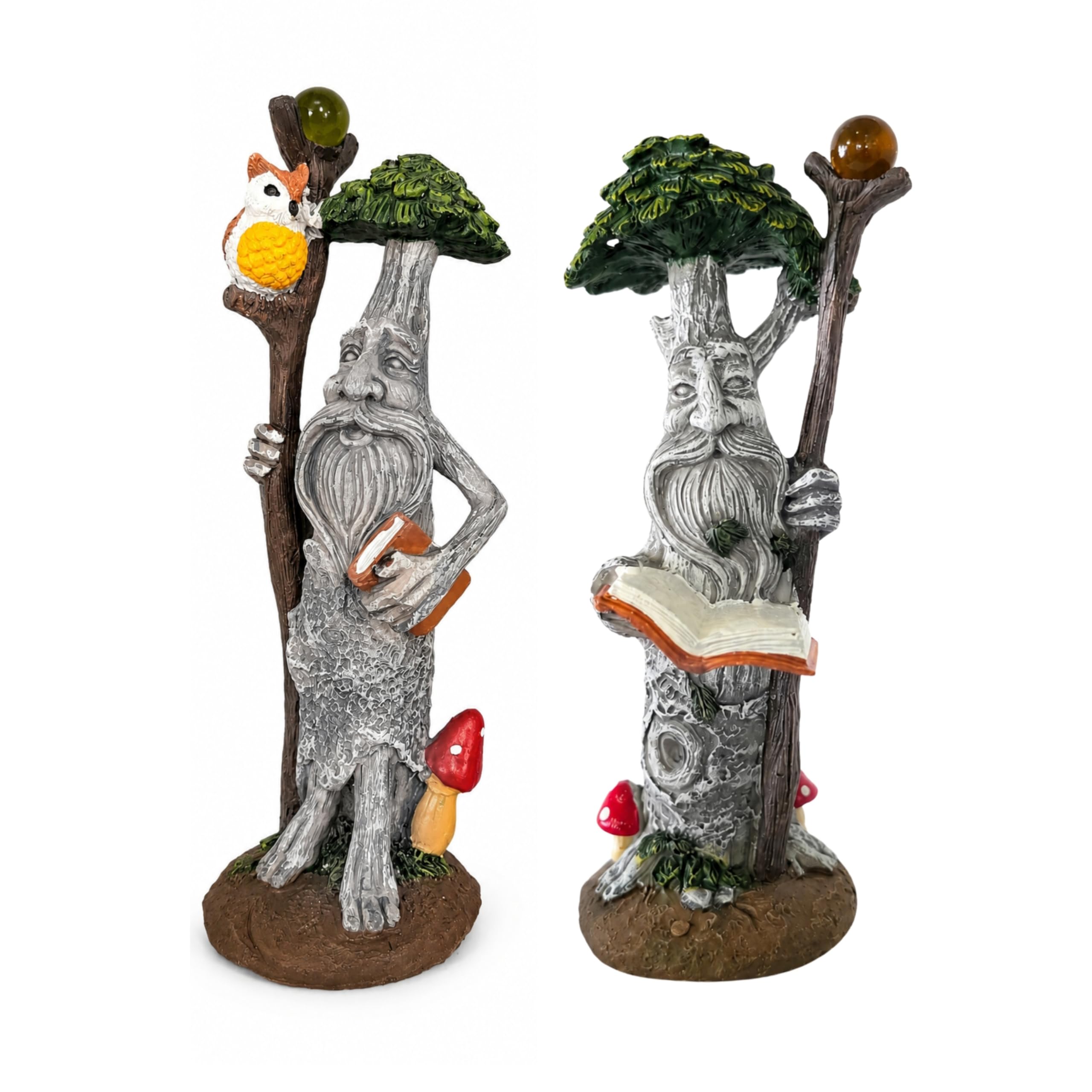 Garden Mile Set di 2 ornamenti da giardino in resina per fata da giardino, ornamento da giardino, per albero e uomo, coppia di statuette da giardino a prova d'acqua, piccoli gnomi per esterni