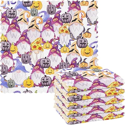 Vintage Halloween Gnomes 6 Pack Quick Dry Microfiber Dish Towels for Kitchen Decor Cotton Tea Towels for Kitchen for Bathroom Table
