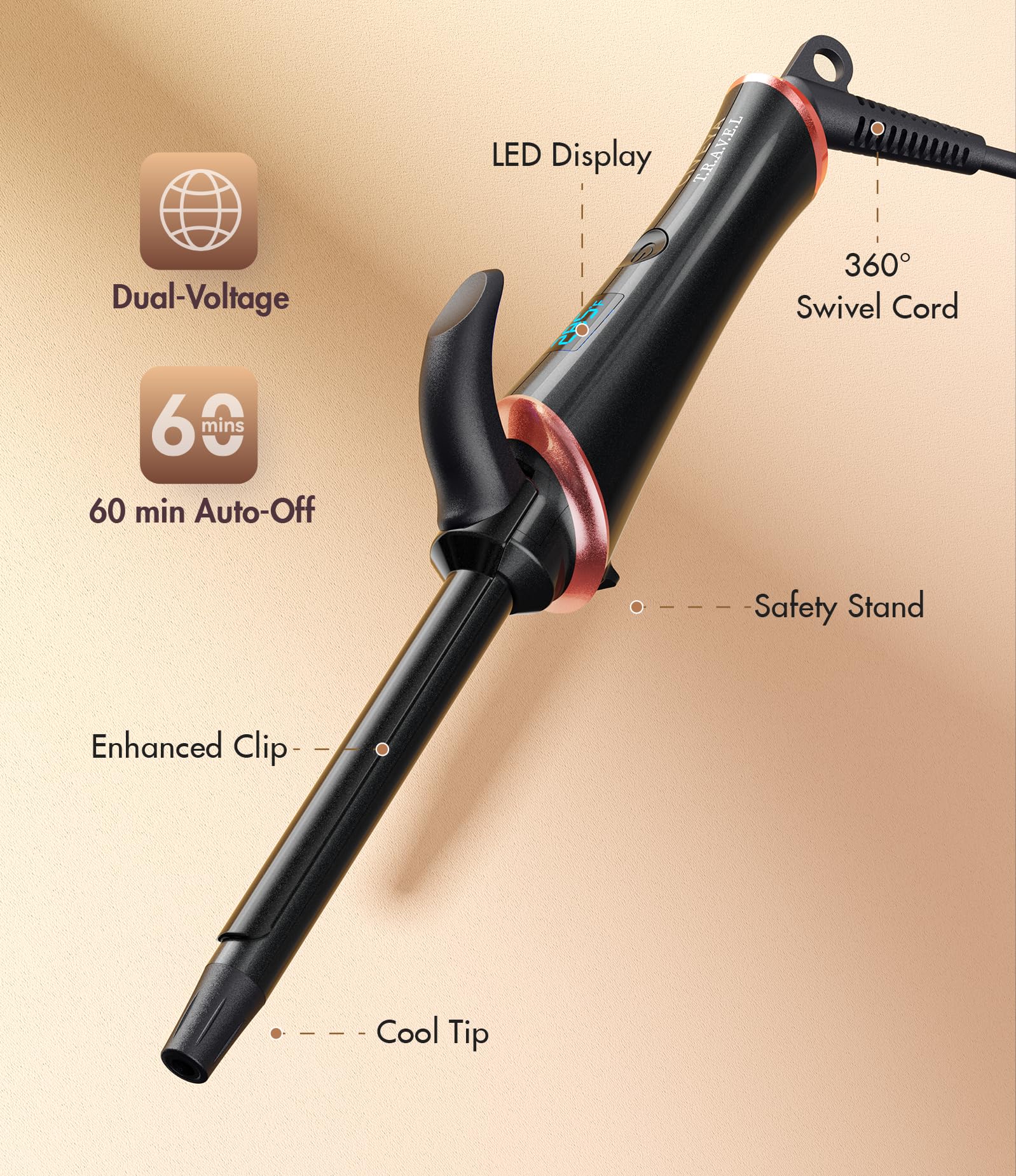 CIVEYA Mini Dual Voltage Travel Curling Iron with Ceramic Barrel