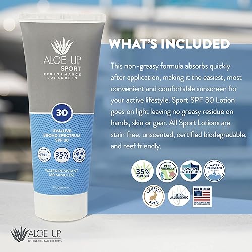 Miniatura 6 de Aloe Up Sport Sunscreen Lotion SPF 30 – Protector solar de amplio espectro UVA/UVB para rostro y cuerpo – Con gel hidratante de aloe vera – No graso