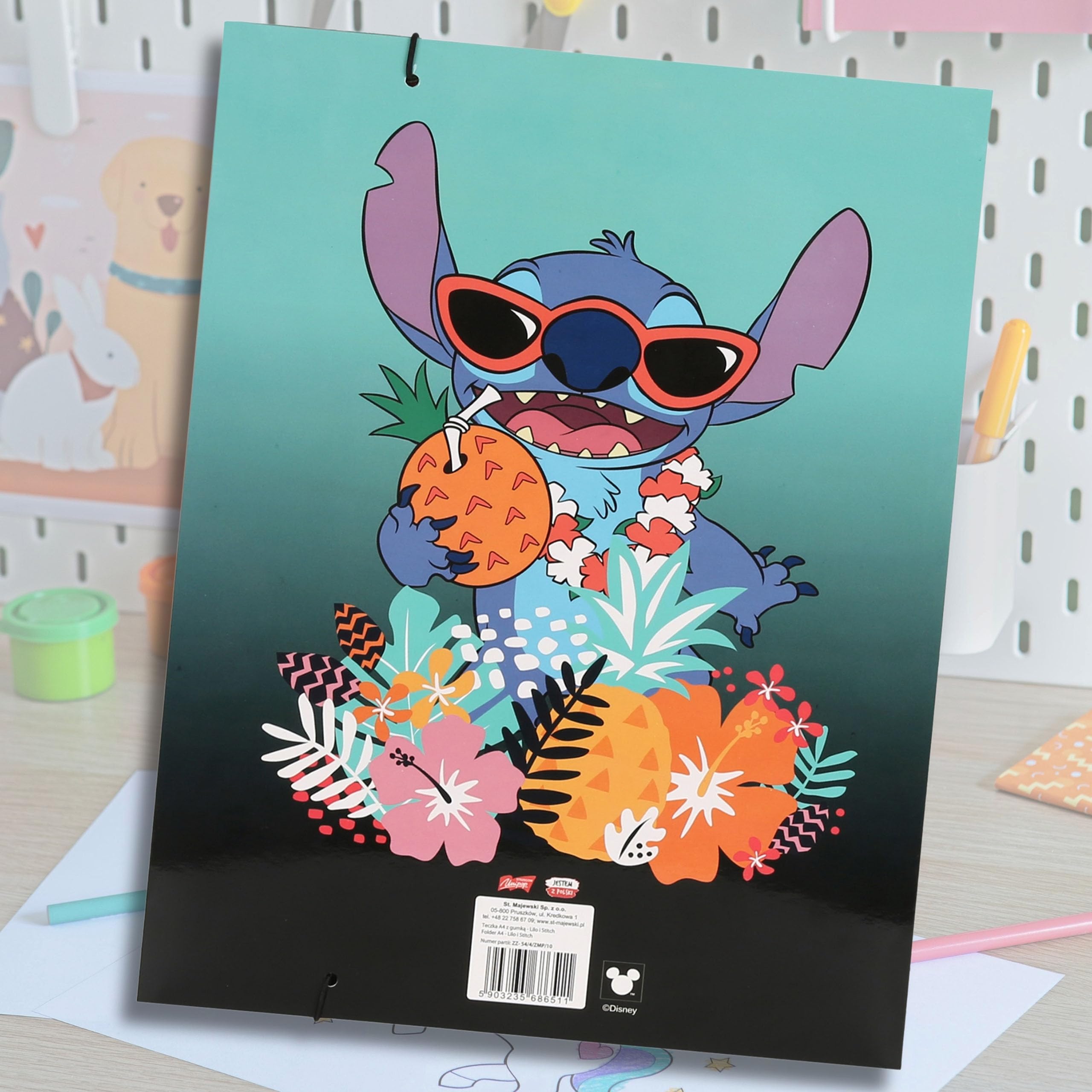 DISNEY Stitch Teczka z gumką, dla dzieci, teczka szkolna, kolorowa A4 (Zielony)