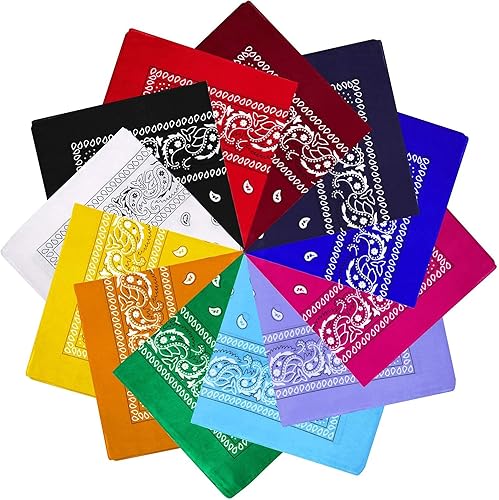 Blulu Paquete de 12 bandanas unisex de cachemira a granel, bandanas de vaquero para la cabeza, bufanda, pulsera para hombres y mujeres, despedida de