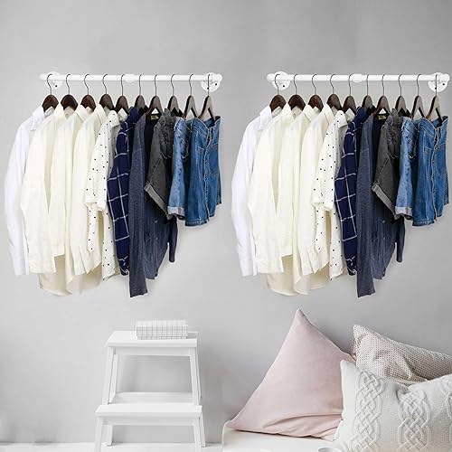 Miniatura 2 de WEBI Perchero de montaje en pared, 32 pulgadas de tubería industrial para colgar ropa, barra de hierro resistente, barra de ropa de exhibición al