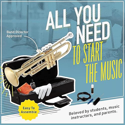 Miniatura 5 de Mendini By Cecilio - Trompeta Bb, para principiantes o estudiantes avanzados, con estuche, paño, aceite y guantes, instrumento musical de latón para