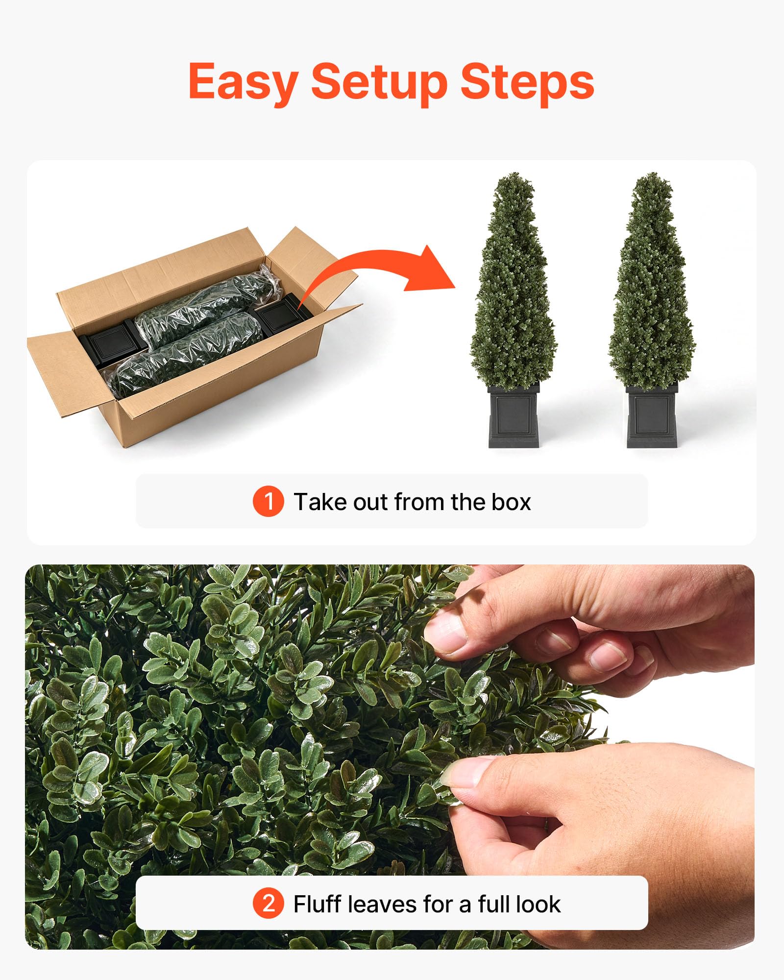 VEVOR Buis Artificiel 1000 mm 2 Pcs Arbres Topiaires Artificiels avec Pots