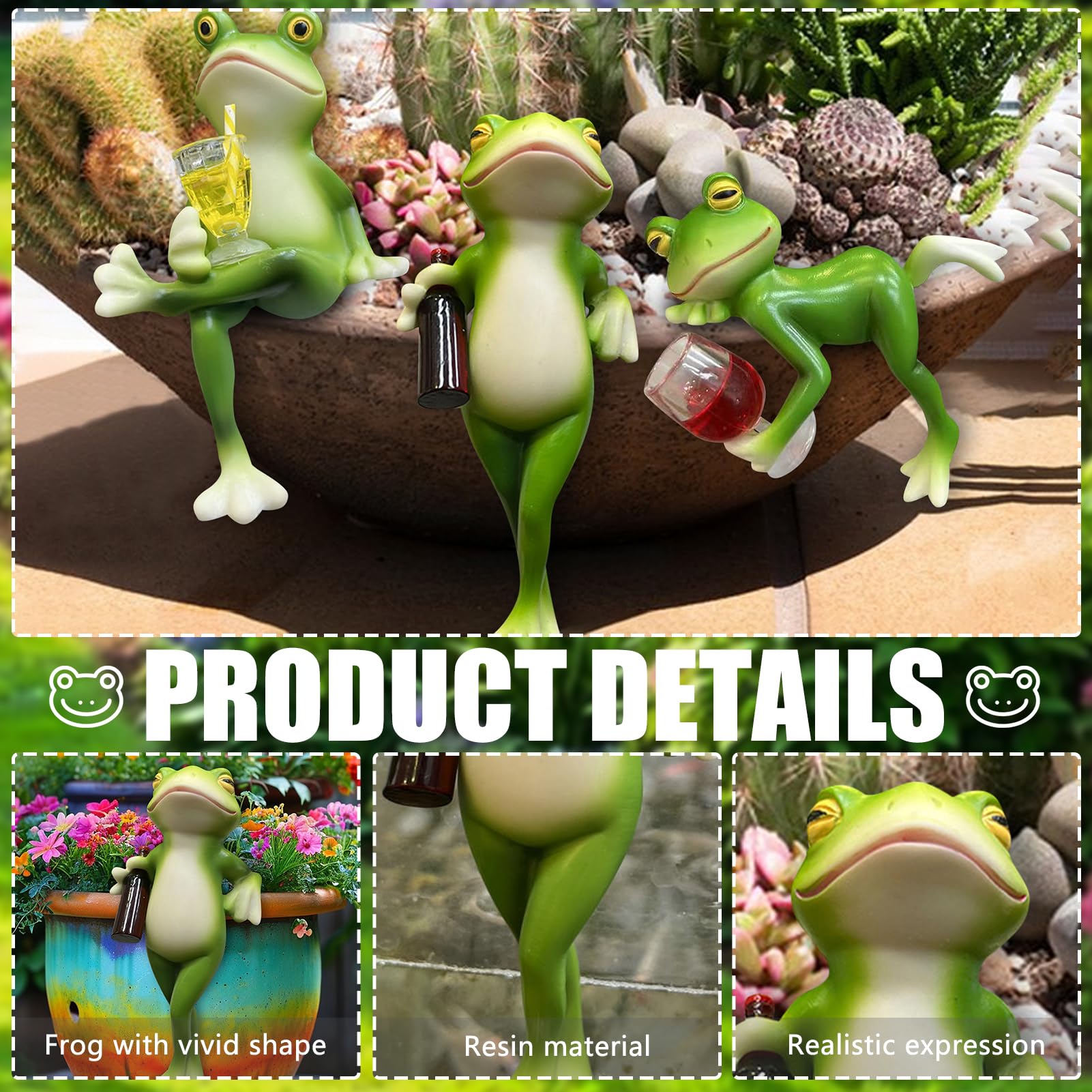 Frosch Figuren Teichdeko Miniteich Frosch Garten Deko für Draußen Wetterfest Harz Gartenfigur Blumentopf Hängend Osterdeko Gartendeko Statue Für Kantenhocker Frühling Dekoration Geschenk(3 Stück)