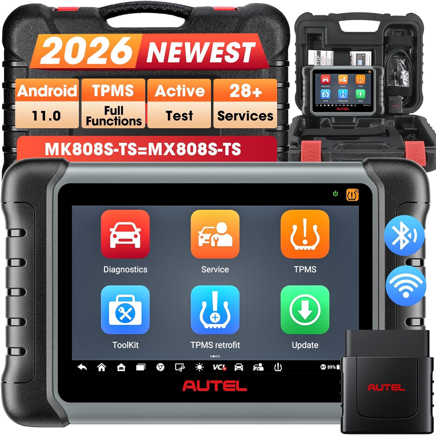 Autel MaxiCOM MK808S-TS Scanner, 2024 Complete TPMS Check/Activate/Relearn Tool, Same as MX808S-TS MK808Z-TS, 28+Service, BT Full System Scan,Bidirectional, FCA AutoAuth,Upgrade of MK808BT PRO MK808S