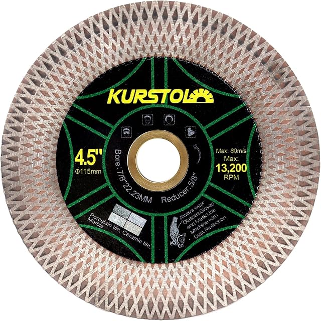 KURSTOL Tile Diamond Saw Blade - 4.5"/115mm Dual-Purpose Diamond Cutting Disc,Angel Grinder Blade Arbor 7/8"-5/8" for Cutting and Grinding Ceramic Tiles,Porcelain,Granite,Marble