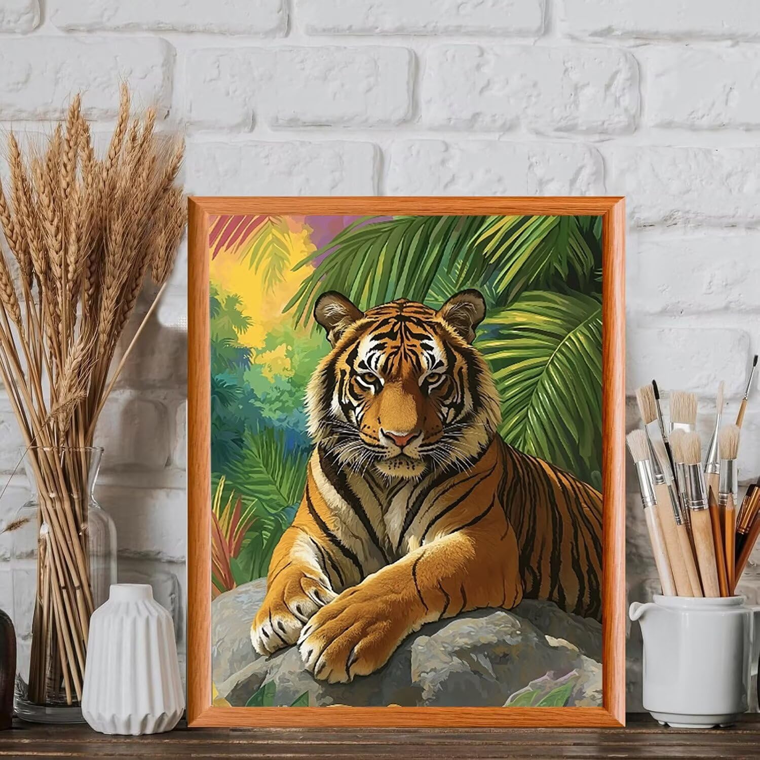 WEISHIWE Dipingere con i Numeri Adulti Tigre nella giungla, 80x100cm s-123 | Paint by Numbers Kit con Pennelli e Acrilico Pigmento, Fai da te Olio La Pittura di Numeri Kit, Decora la Casa, senza Cornice