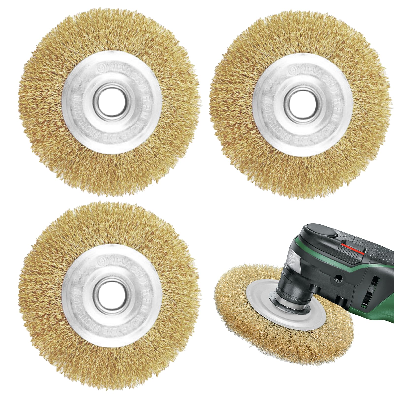Musiook 3 PCS Brass Coated Angle Grinder Wire Brush, 100mm Brass Plated Crimped Steel Brushes for Rust Removal Cleaning