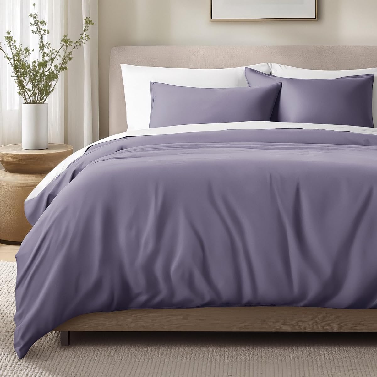 Bare Home 100% Organic Cotton Sateen Duvet Cover Set - 400 Thread Count - Smooth Sateen Weave - Warm & Luxurious - Duvet Cover (King, Dusty Purple)
