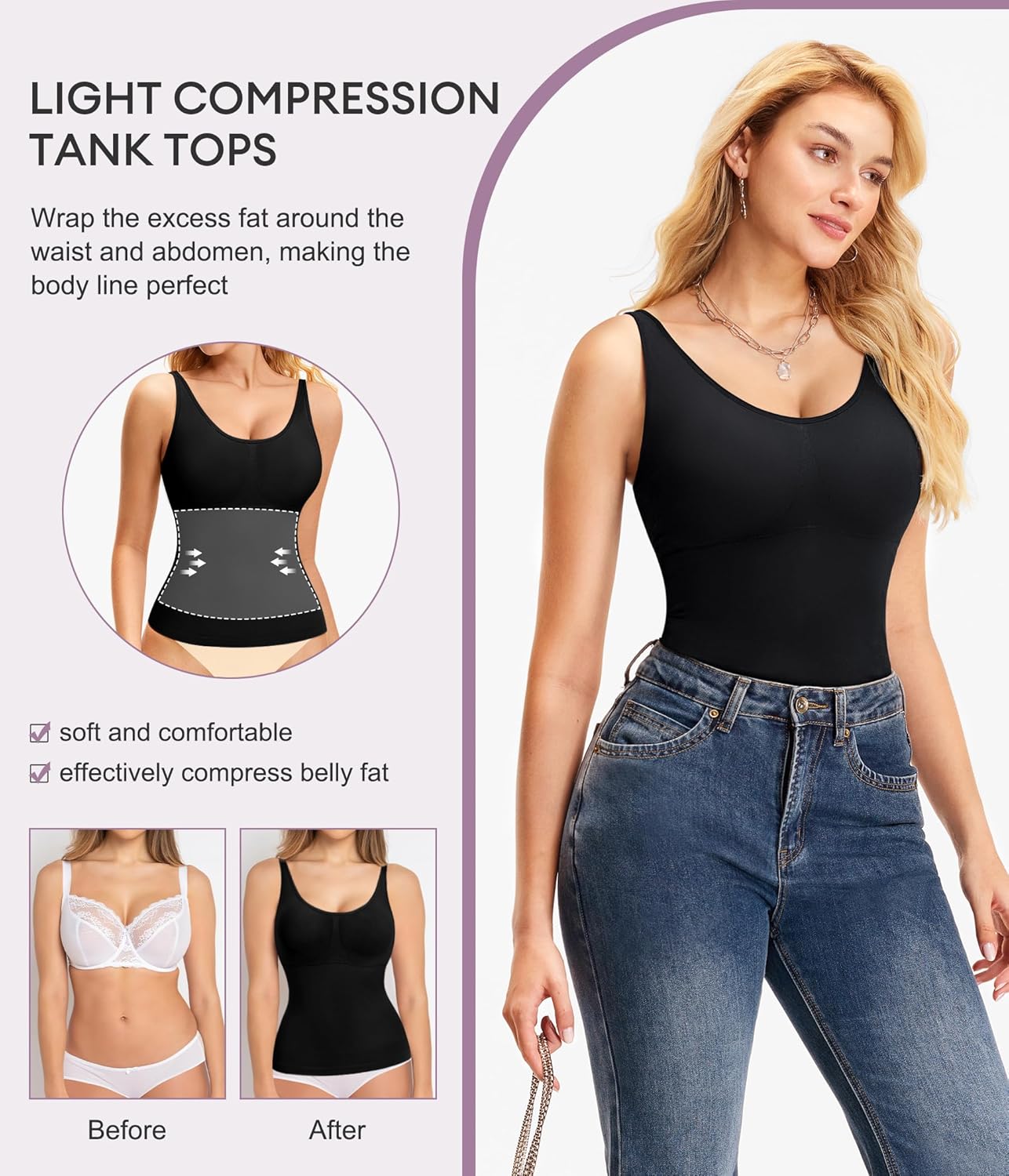 YERKOAD Compression Tanks for Women Shapewear Tank Tops Tummy Control Tank Top Scoop Neck Camisole Tops - Image 4