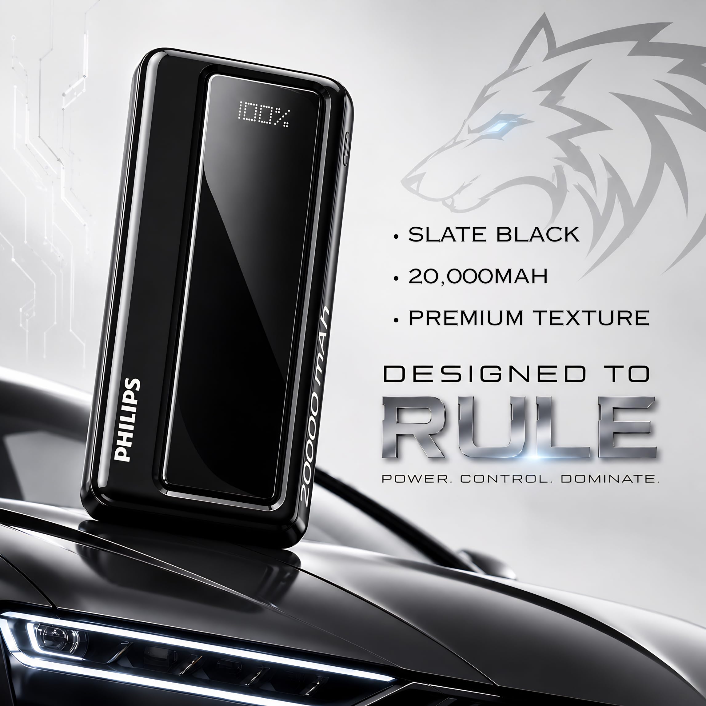 Philips 20000mAh 22.5W Fast Charging Power Bank (Slate Black) with Digital LED Display | Type-C & USB-A Input/Output | 3 Output Ports | Lithium Polymer | Portable for Mobile, Tablet & Earbuds — Amazon image 4