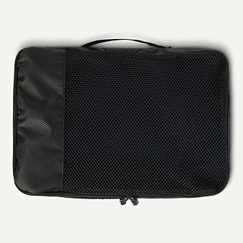 Amazon Essentials 4-Piece Packing Cubes Travel Accessories Set, Luggage Organiser with Double Zip, Mesh Top, 100% Polyester, Medium, Black (Previously Amazon Basics)