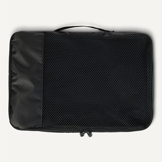 Amazon Essentials 4-Piece Packing Cubes Travel Accessories Set, Luggage Organiser with Double Zip, Mesh Top, 100% Polyester, Medium, Black (Previously Amazon Basics)