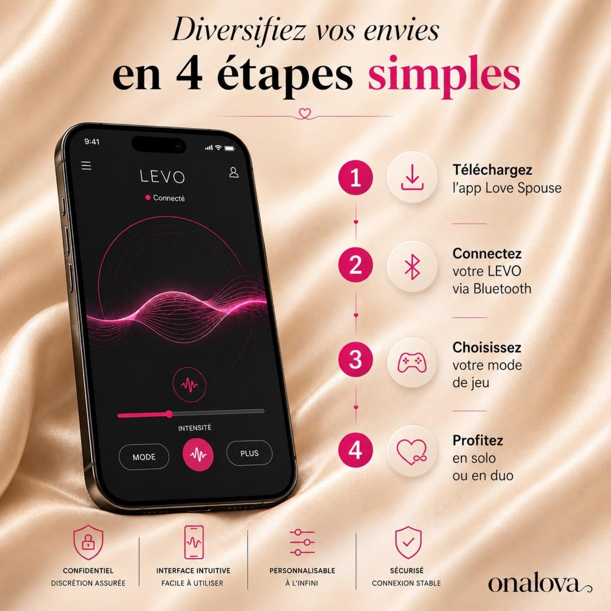 LEVO Oeuf Vibrant Connecté Téléphone Sex Toys Femme Couple à Distance Silencieux 45 dB, Télécommande 5m + App iOS Android, 9 Modes + Perso, IPX7 Étanche, Silicone Médical, USB