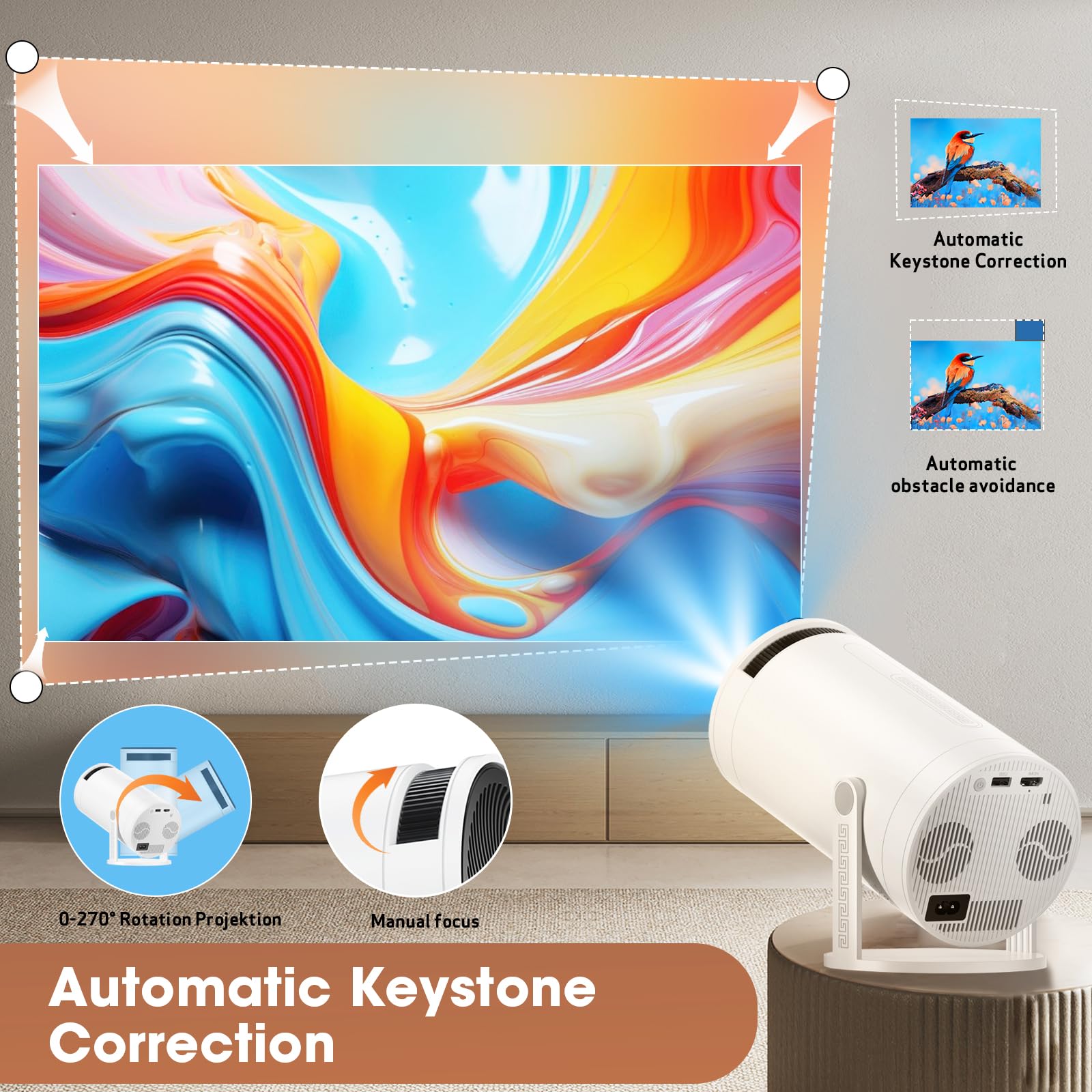 Projecteur Weelikeit Mini projecteur 4K avec Haut-Parleur pour projecteur de cinéma Maison, projecteur Bluetooth natif 1080P, projecteur extérieur pour HDMI/USB/Smartphone/TV Box/Ordinateur Portable
