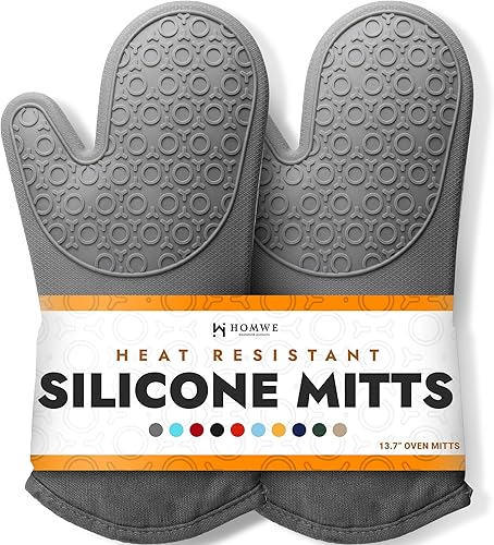 Guantes de horno de silicona con forro de algodón acolchado – profesional resistente al calor olla de cocina soportes – 1 par Gris