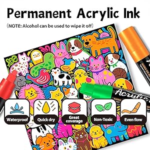 Acrylic Paint Markers, 10 Colors Poster Markers Jumbo 16mm Wide Tip Permanent Ink 36g, Thick Acrylic paint pens for Fabric, Poster, Glass, Rock Painting, Stone, Wood, Car, Ceramic