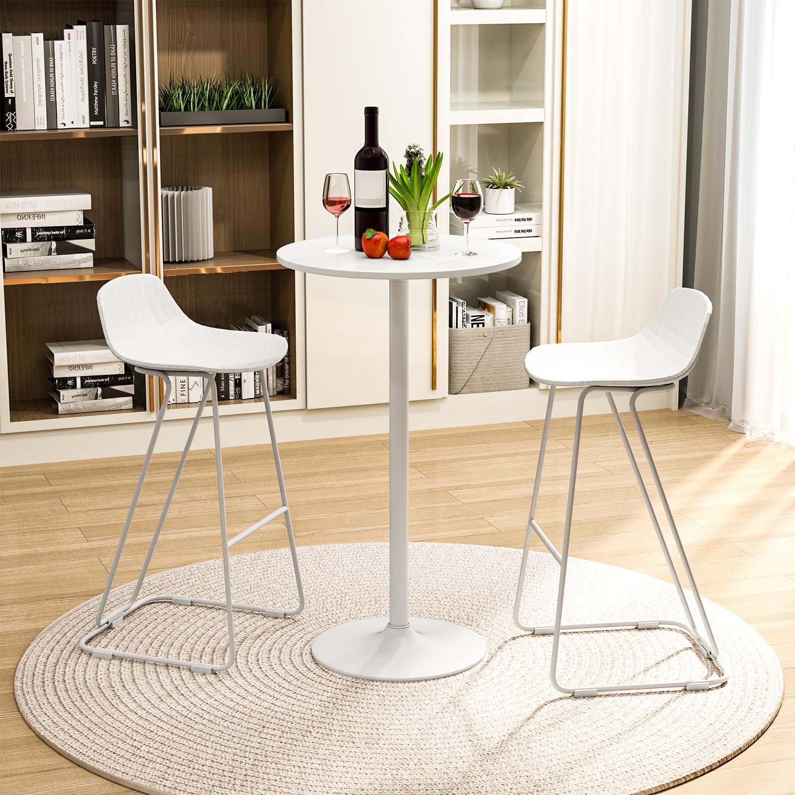 GIANTEX Juego de 1/2 Mesas de Bar Redondas con Diámetro de 60 cm, Mesa de Bistró con Altura Ajustable 56/101,5 cm, Mesita Alta de Cóctel Estilo Moderno, para Comedor, Balcón, Bar (2, Blanco)