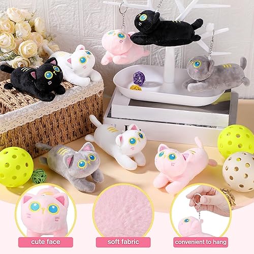 Miniatura 17 de 9 piezas de animales de peluche de mini gato a granel, lindo gatito de peluche suave, juguetes de peluche colgantes para llavero de bricolaje
