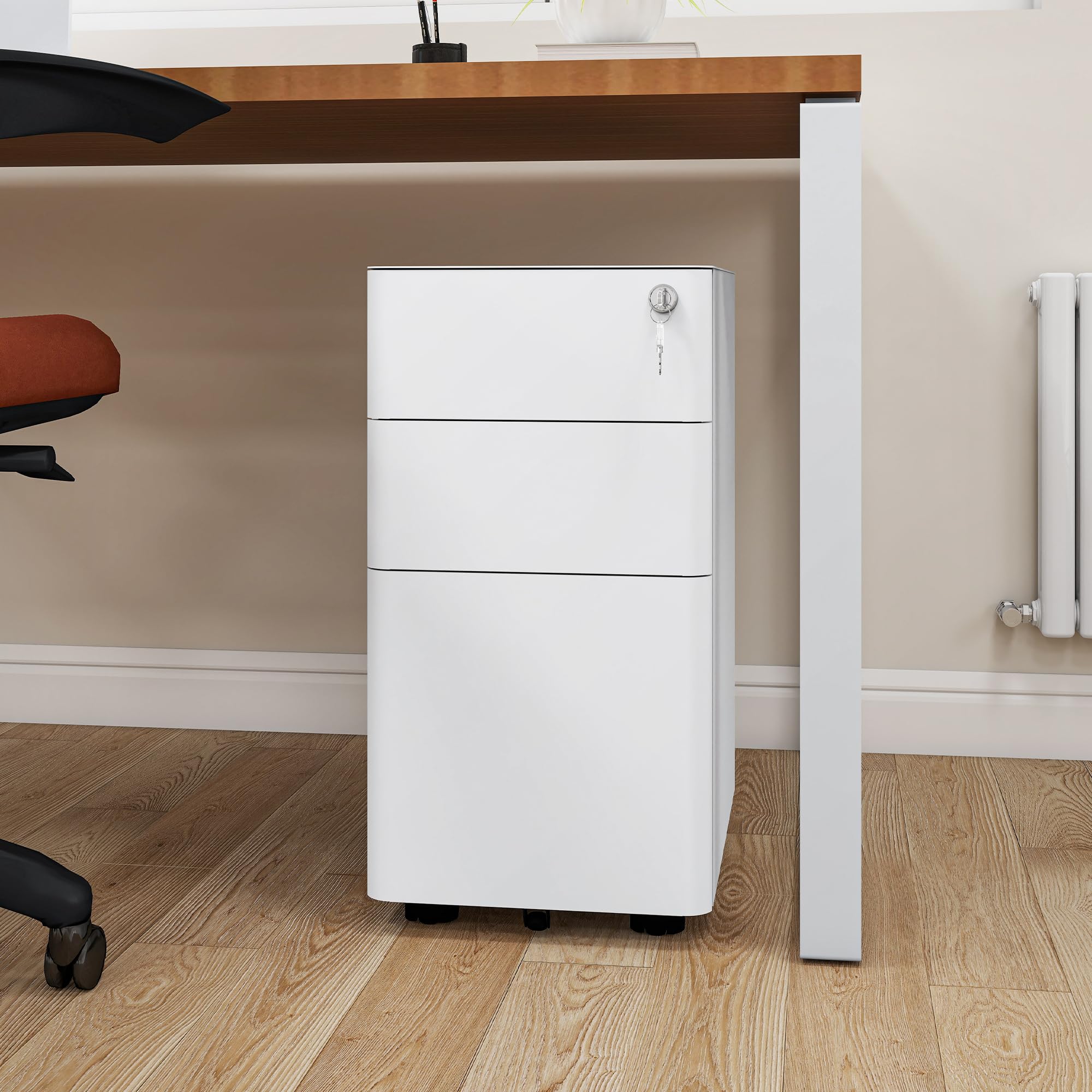 DWVO Armoire de Rangement à 3 tiroirs verrouillables avec clés - Compacte et Portable - en métal - pour Format A4/Lettre/légal - 30 x 45 x 61 cm - Blanc