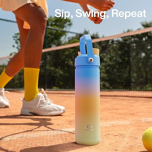 Miniatura 425 de ENCOOL Botella de agua aislada con popote, de acero inoxidable, a prueba de fugas, sin BPA, al vacío de doble pared que se mantiene fría durante 24