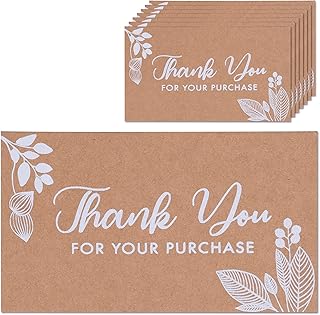 Thank You For Your Order Cards, 100-Pack Kraft Floral Thank You For Your Purchase Cards, 5.08 x 8.9 cm, Business Card Size