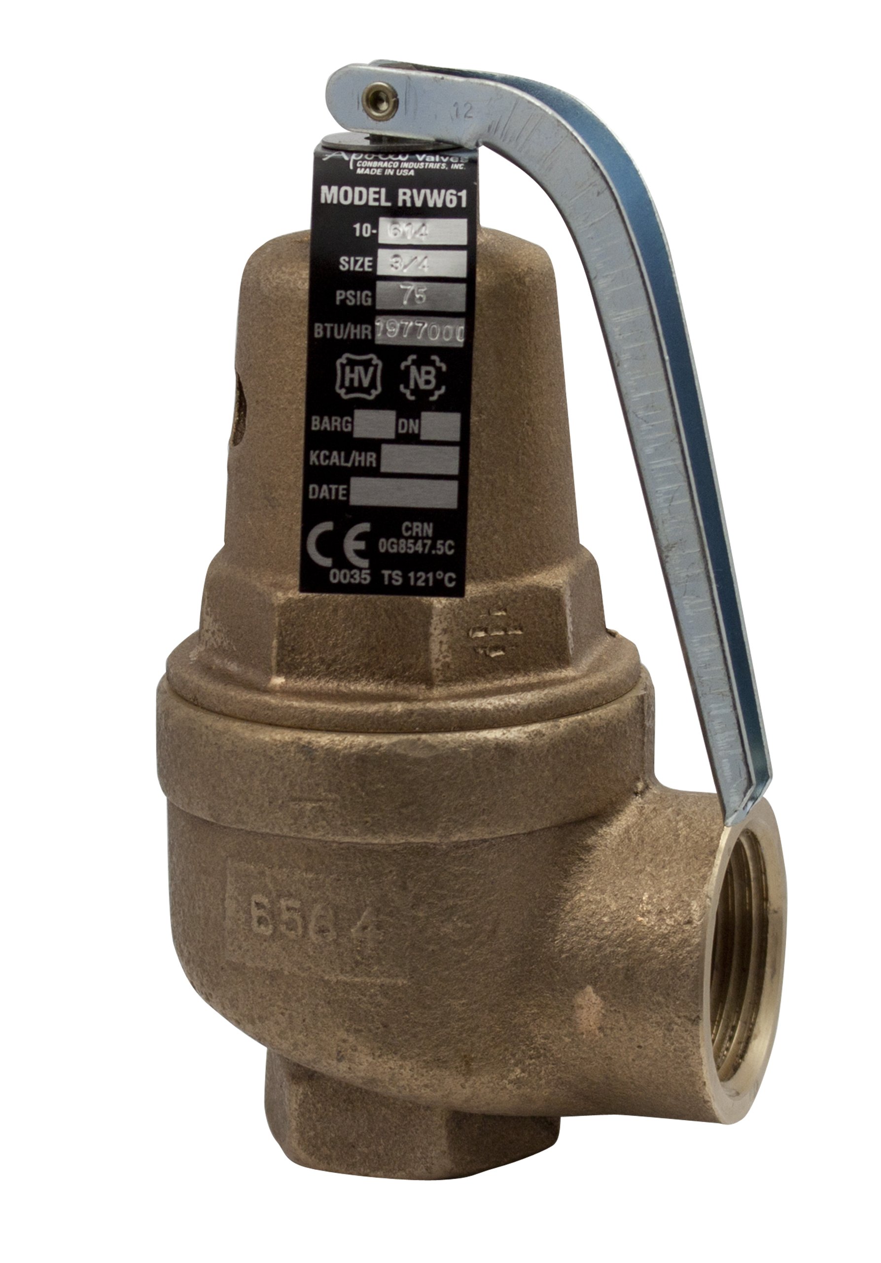 Apollo Valve 10-600 Series Bronze Safety Relief Valve, ASME Hot Water, 60 psi Set Pressure, 3/4