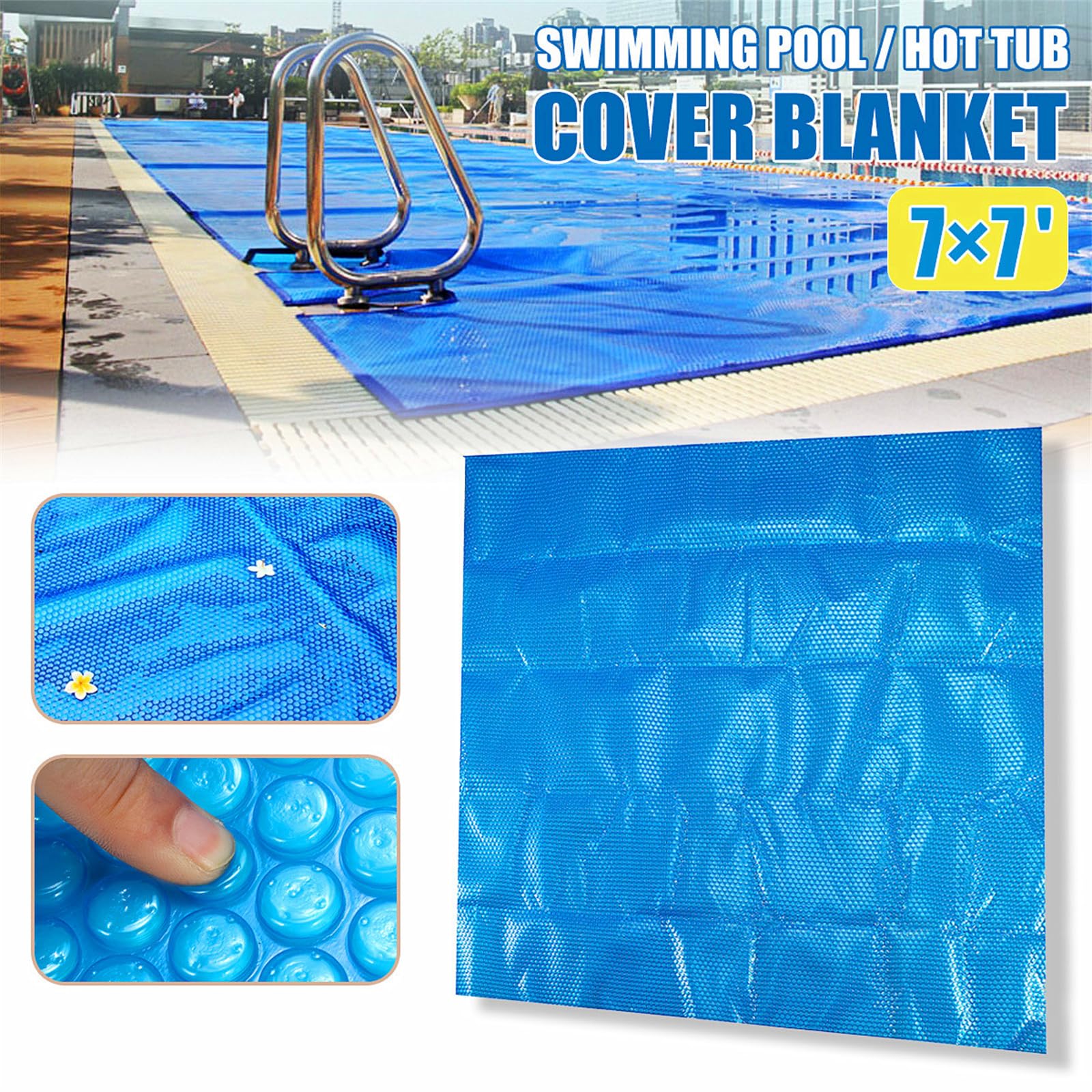 Couverture solaire thermique pour piscine - Très résistante - 2,1 x 2,1 m - Couverture flottante - Couverture de spa découpable - Bleu