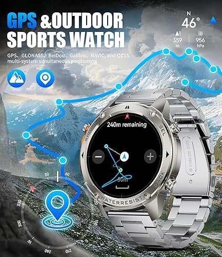 Miniatura 3 de LIGE Reloj inteligente militar con GPS para hombres, reloj de seguimiento GPS con brújula, más de 170 modos deportivos, reloj inteligente AMOLED de