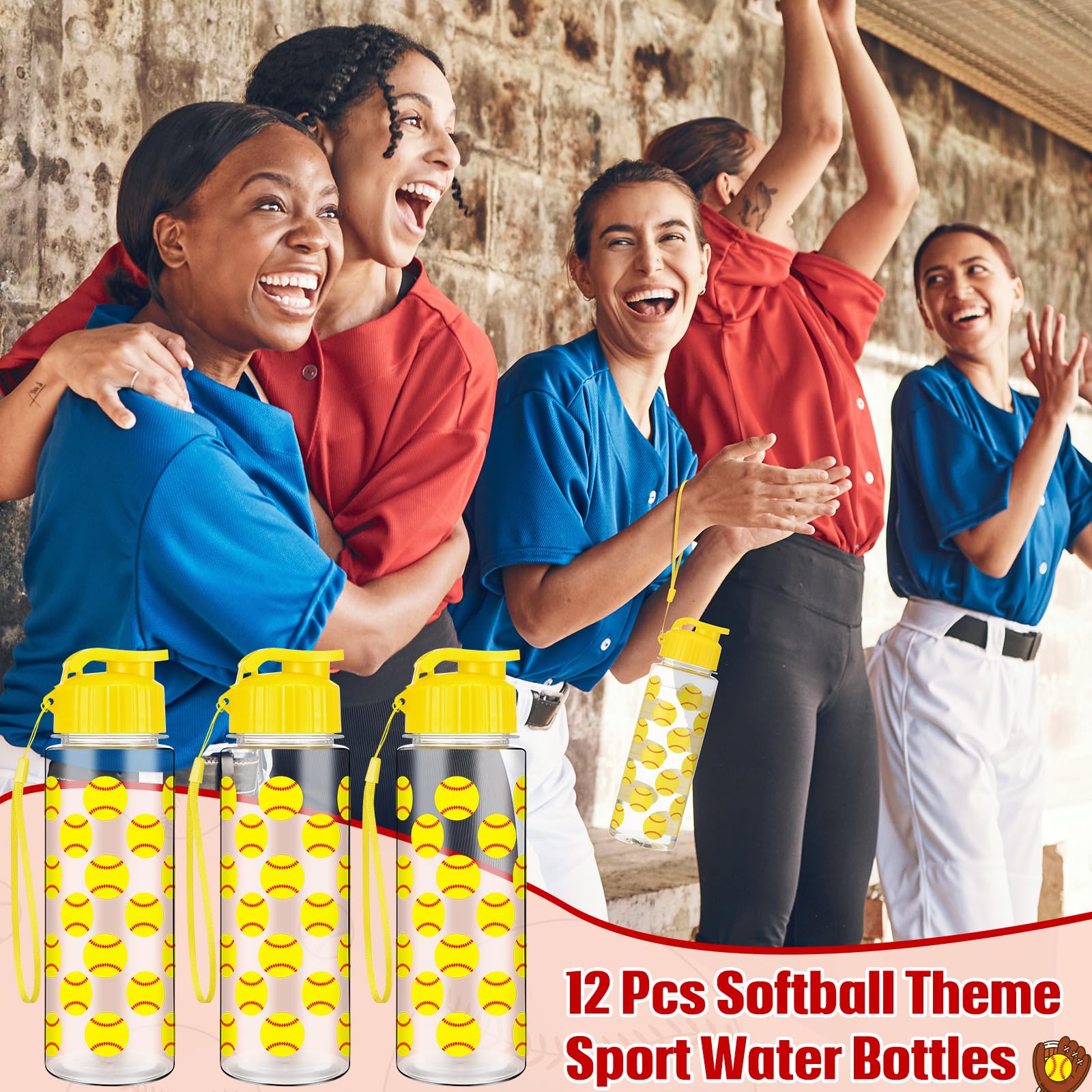 24-teiliges Softball-Wasserflaschen-Set – 12x 680 Ml Quetschflaschen, 12 Rucksäcke, 50 Aufkleber, Teamgeschenk