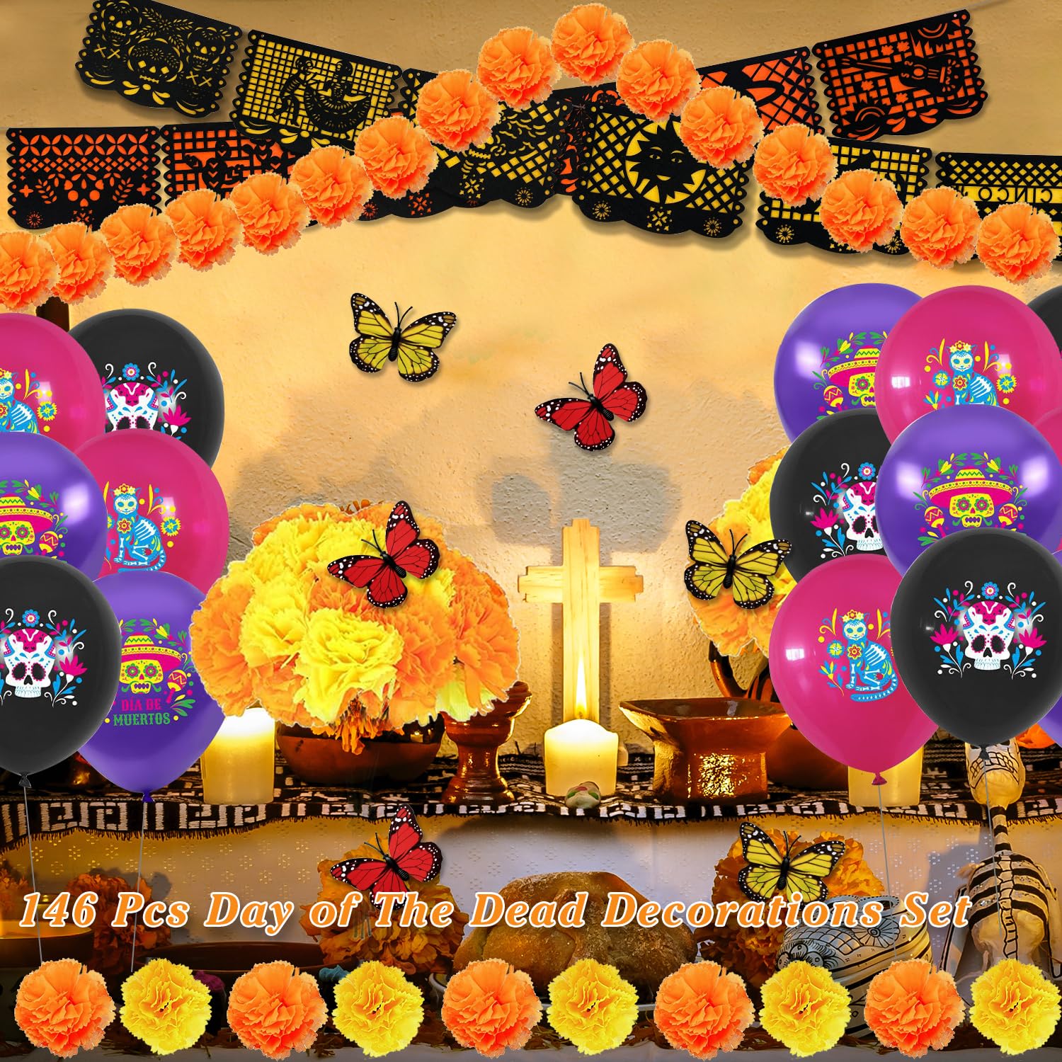 Snapklik.com : 146 Pcs Dia De Los Muertos Decorations Set Day Of The