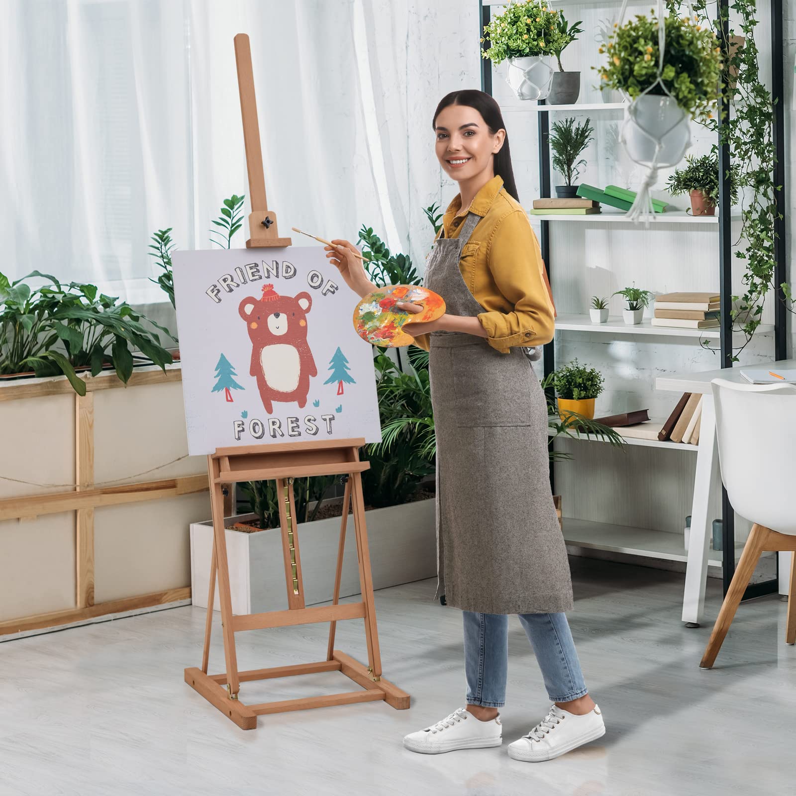 Vinsetto Chevalet en bois hauteur réglable 171-230cm Chevalet Peinture pliable avec rangement inclinaison réglable 80° max. adapté pour l'art et mariage pour enfants et adultes bois naturel