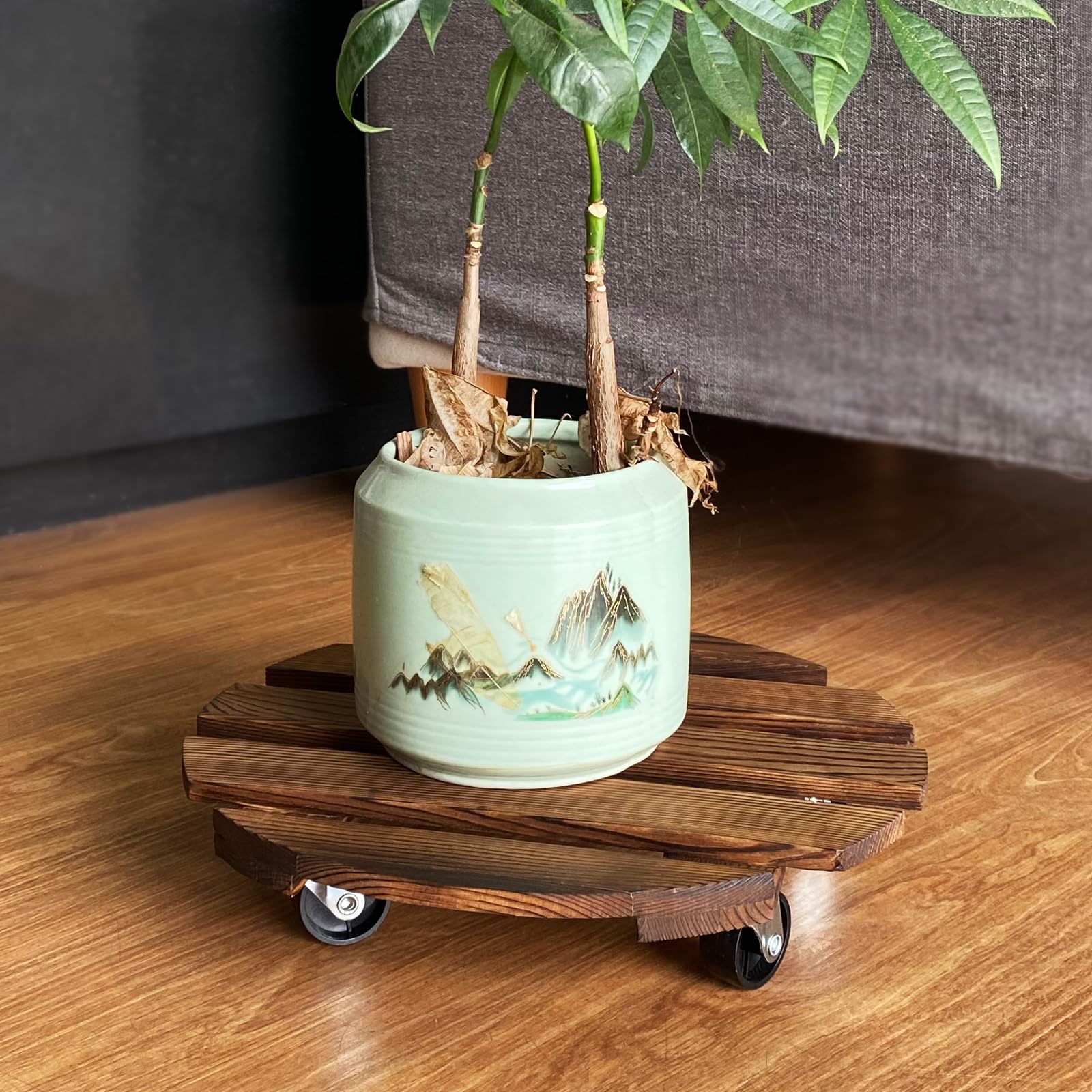 Lixiluxia Base con Ruedas, Soporte con Ruedas, Rodante para Plantas con Ruedas, Base de Jardinera con Ruedas, Plataforma con Ruedas, Capacidad de Carga 80 Kg, Base de Jardinera de Madera Maciza