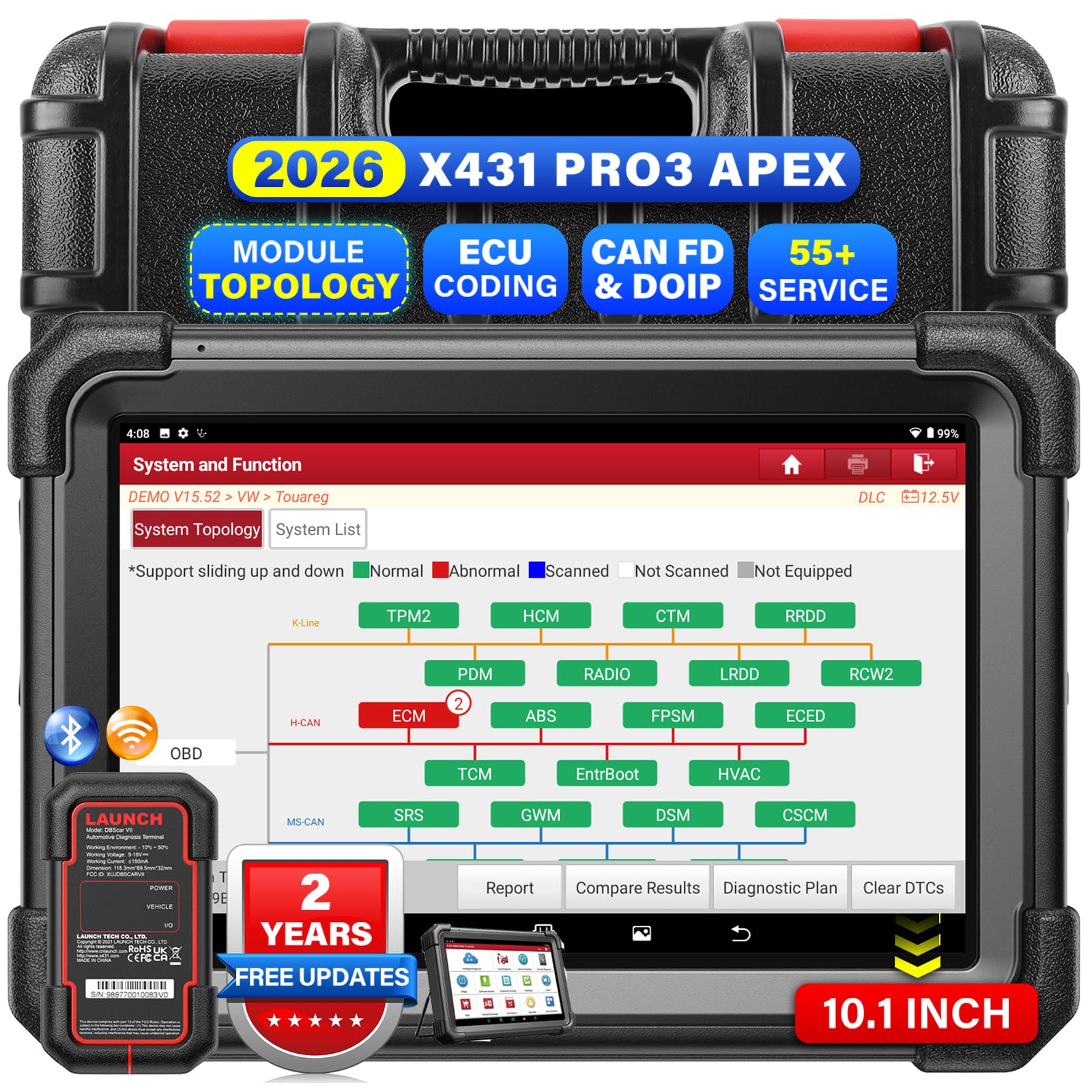 Launch X431 PRO3 APEX OBD2 Scanner 2026 Upgraded Screen, Wireless Diagnostic Scan Tool with DBScar VII, OEM Topology Mapping, ECU Code, CANFD DoIP, 55+ Services, AutoAuth FCA SGW,10.1 Inch