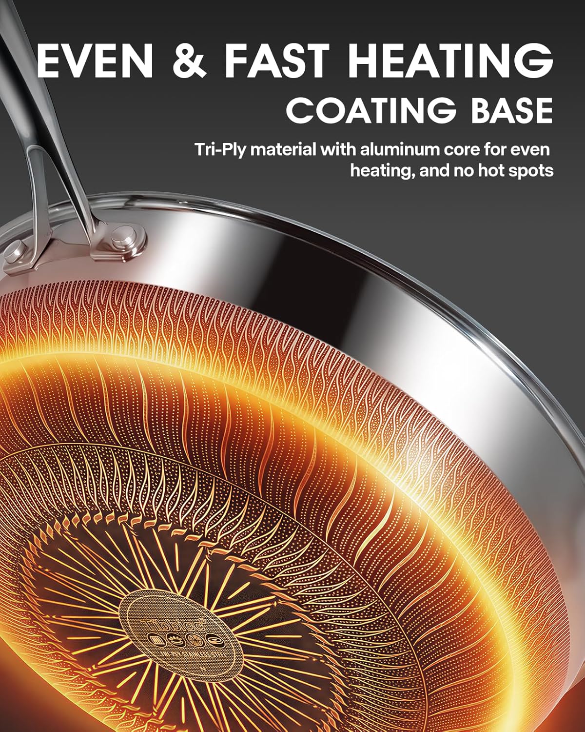 Wok Pan 12 Inch Non Stick Stainless Steel Woks & Stir-Fry Pans with Tempered Glass Lid, Stay-cooling Handle Non Toxic PFOA Free Chef's Pan, Dishwasher and Oven Safe All Cooktops Compatible - Image 3