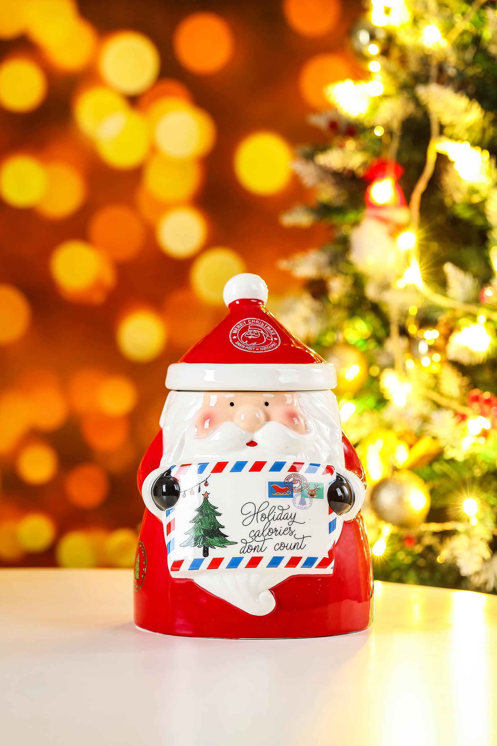 Stephanie Imports Christmas Themed Winter Holiday Ceramic Cookie Jar (Holiday Calories Don't Count (Santa))