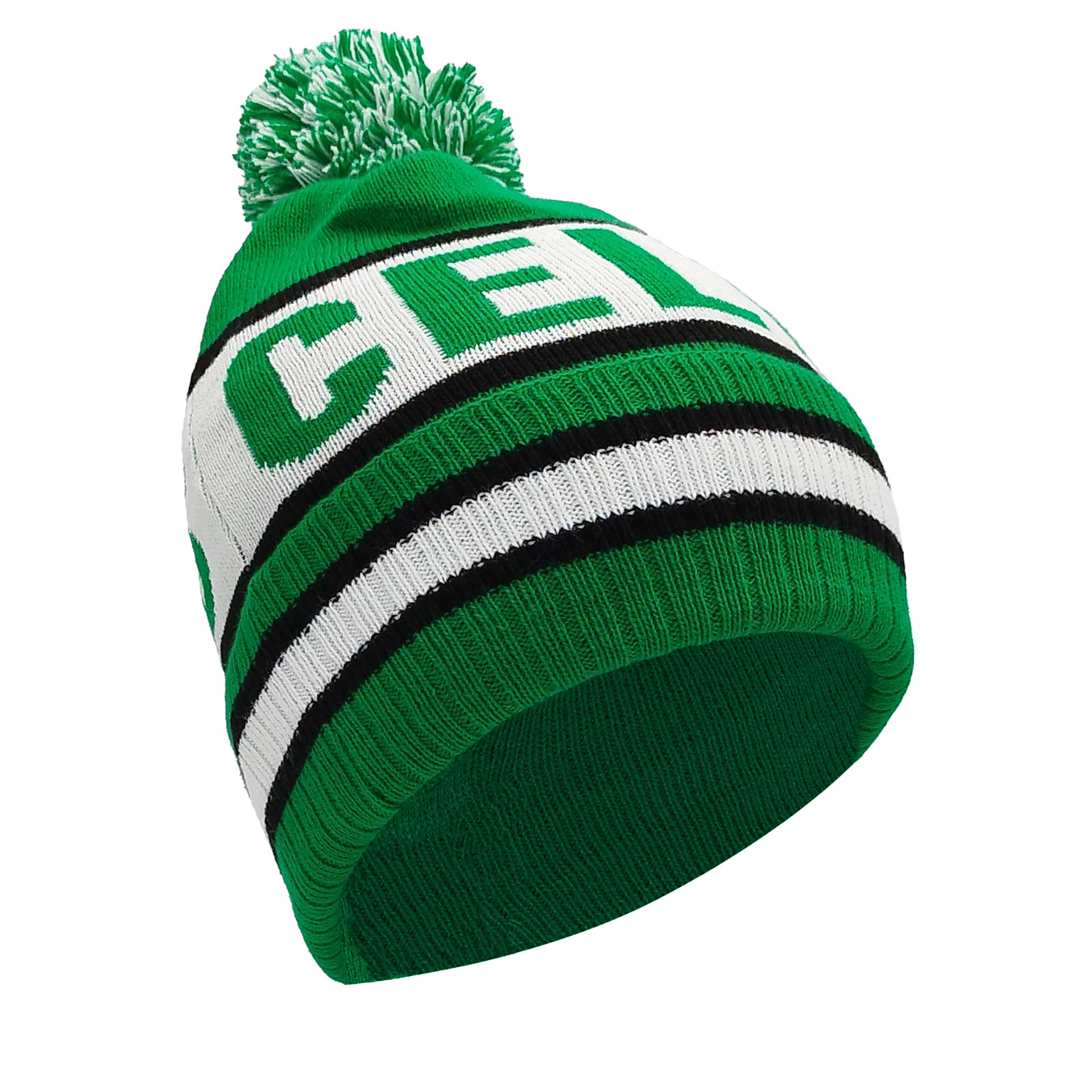 Partisan Celtic Bobble Hat Green White & Black - Adult One-Size